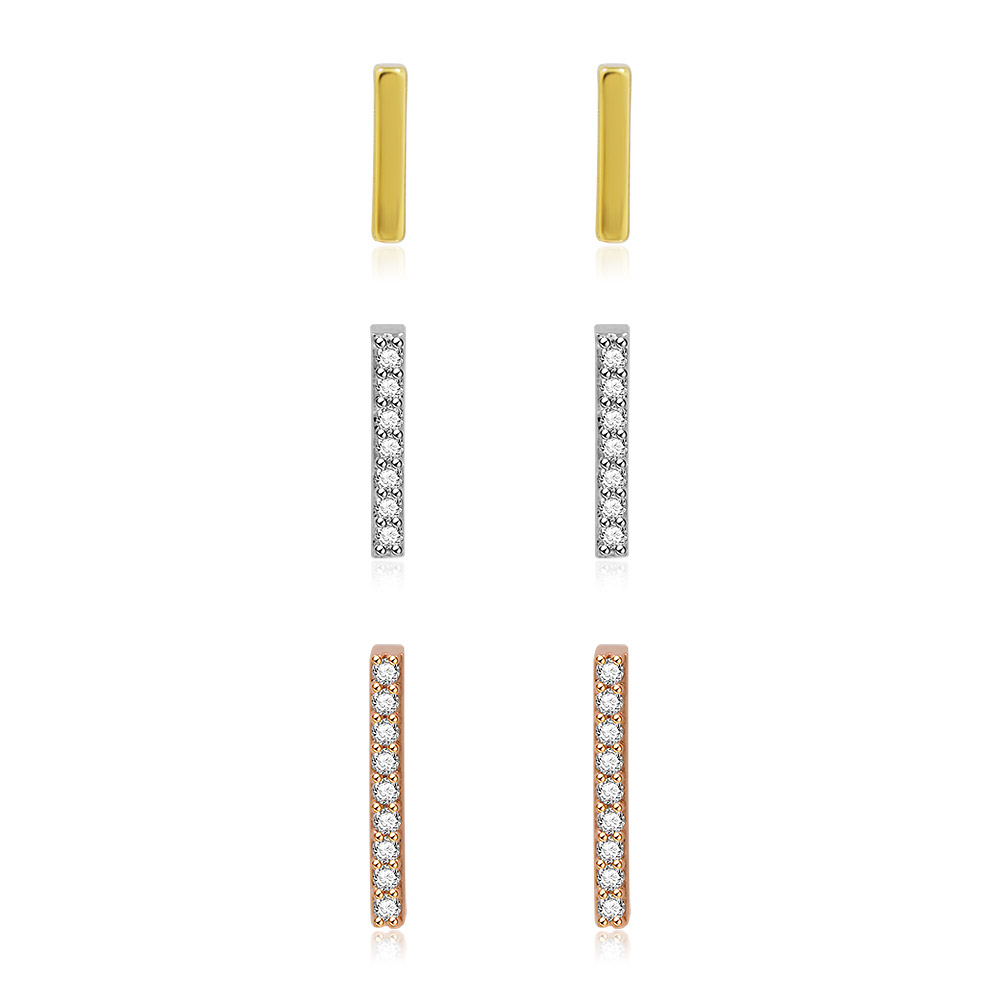 Three Tone Bar Stud Earring Set